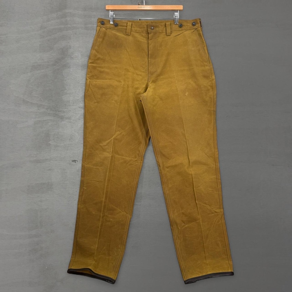Filson Vintage Single Oil Tin Cloth Pants Dark Tan Heavy Duty Canvas 36 x 34